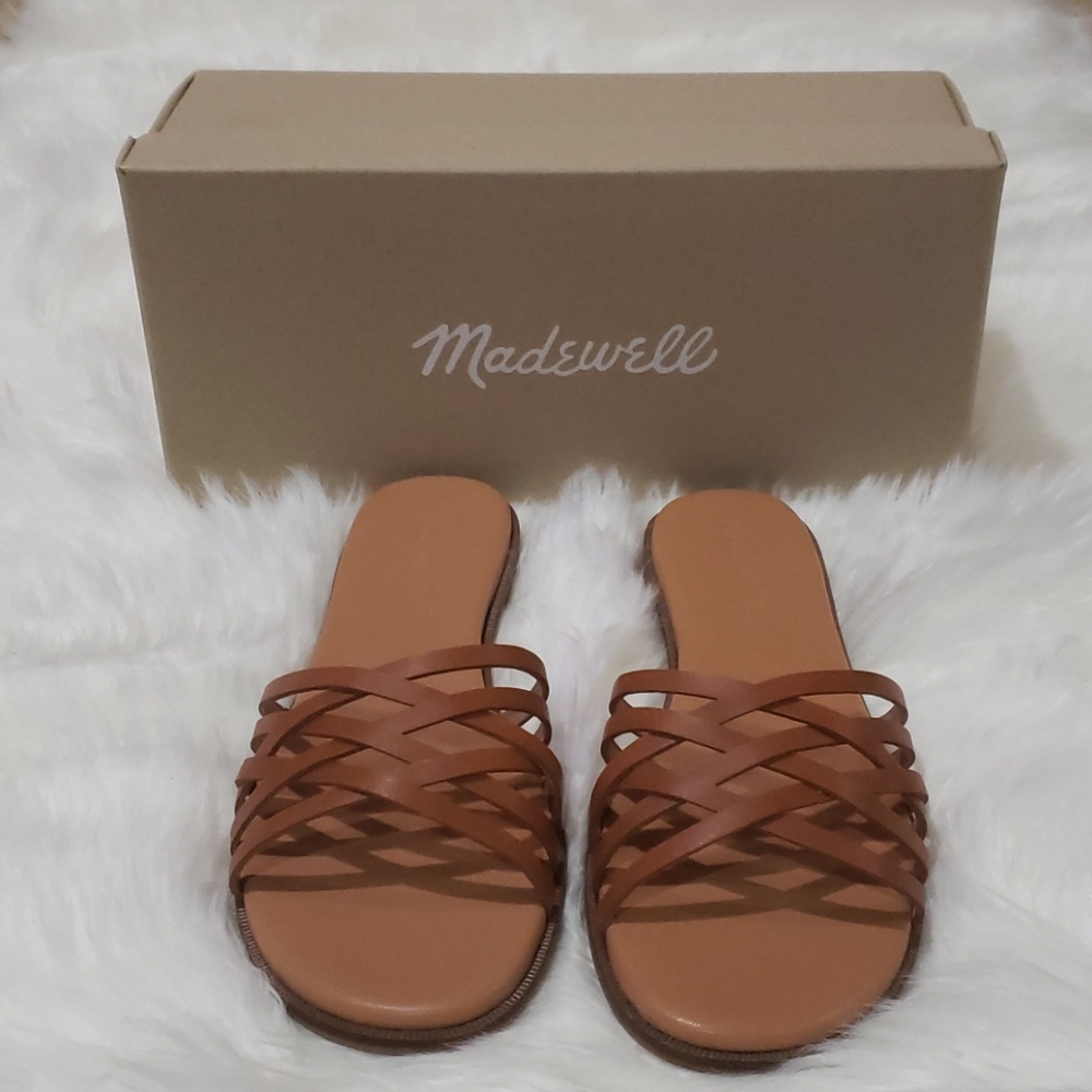 Criscross Slide Leather Sandals - Caramel Brown